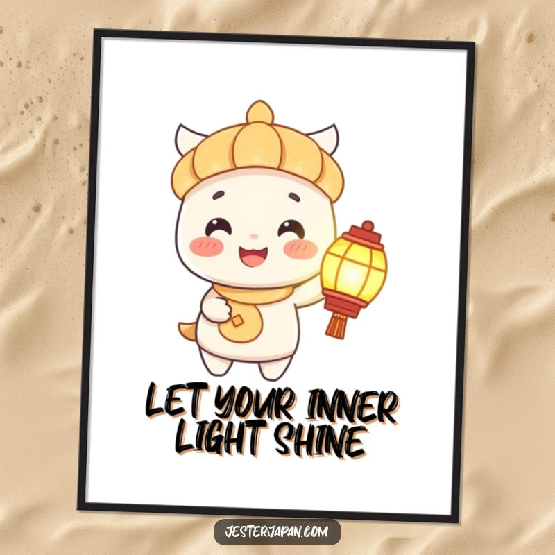 Funny Free Printable Wall Art of a happy character holding a lantern, radiating warmth and joy, perfect decor.