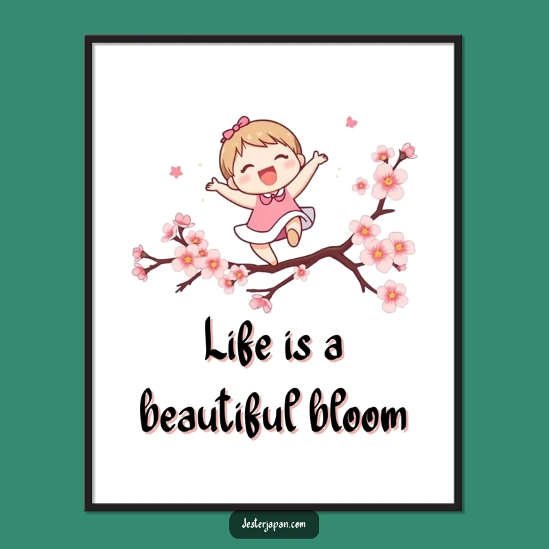 Free Printable Wall Art: Cherry Blossom Leaper, Whimsical Downloadable Decor