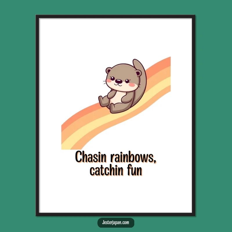 Free Printable Wall Art: Funny Otter Rainbow Slide - Whimsical Downloadable Decor!