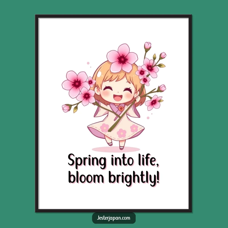 Free Printable Wall Art Spring Joy - Cherry Blossom Character Art