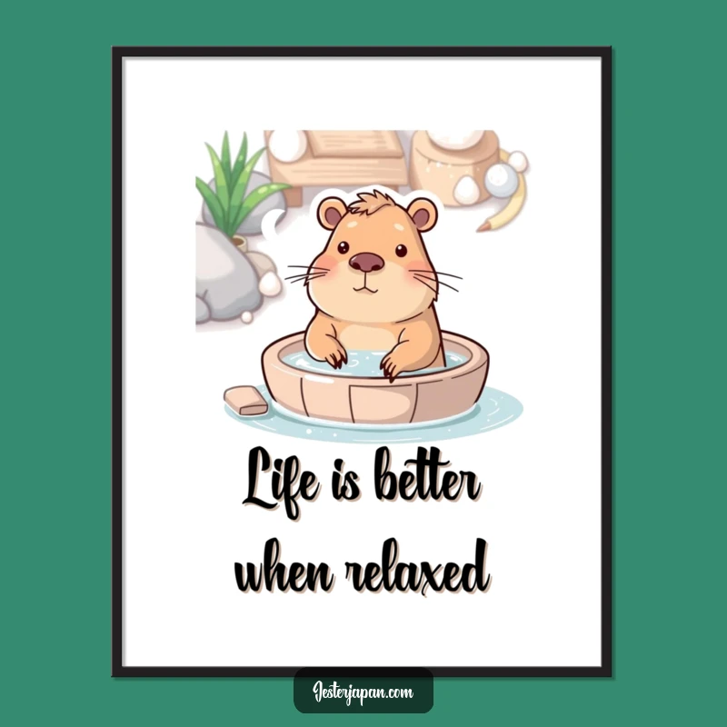 Funny Free Printable Wall Art: Capybara Hot Spring, Zen Downloadable Decor