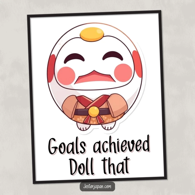 Funny Free Printable Wall Art: A proud Daruma doll in a small kimono, wearing a resolute expression.