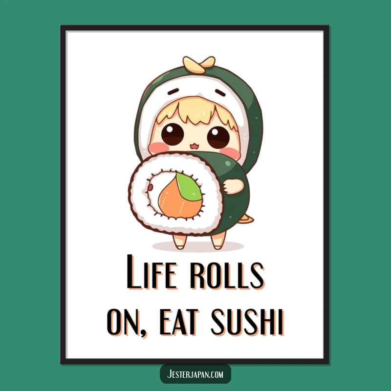 Funny Free Printable Wall Art: Surprised Character & Giant Sushi Roll - Downloadable Decor