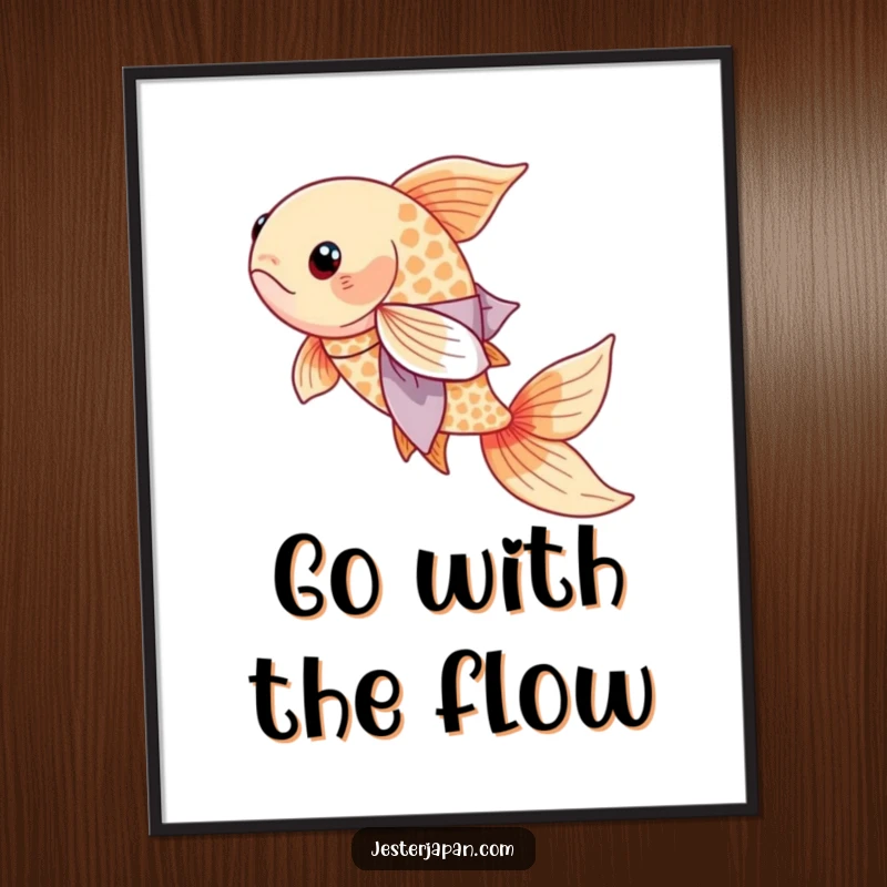 Funny Free Printable Wall Art: A serene Koi fish in a flowing kimono, swimming with graceful elegance.