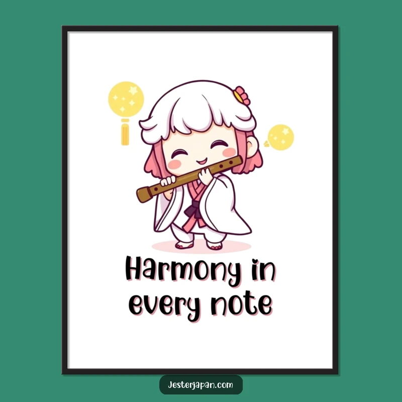 Free Printable Wall Art: Kawaii Flute Music, Humorous Downloadable Decor