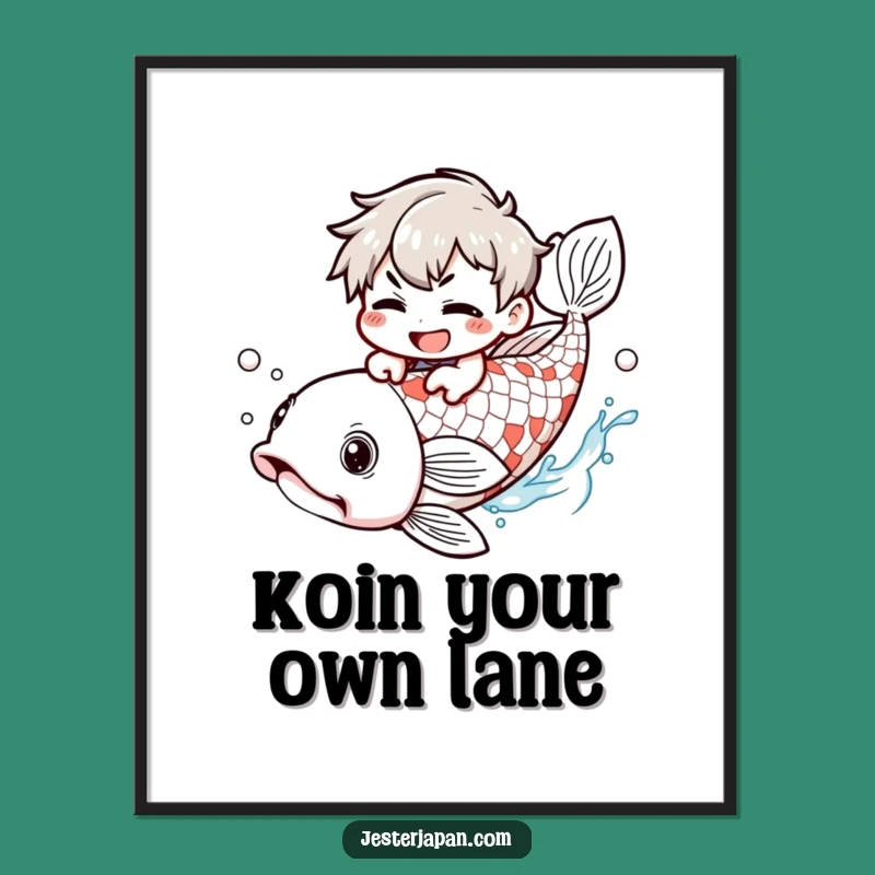 Free Printable Wall Art: Funny Koi Rider Character, Whimsical Downloadable Decor!