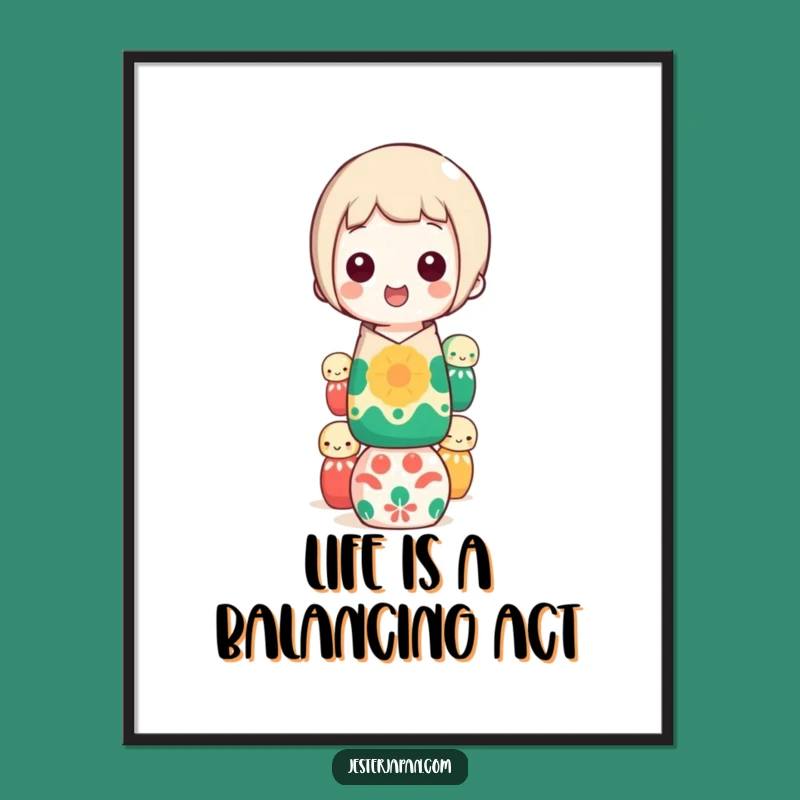 Funny Free Printable Wall Art: Kokeshi Doll Balance - Quirky Downloadable Home Decor