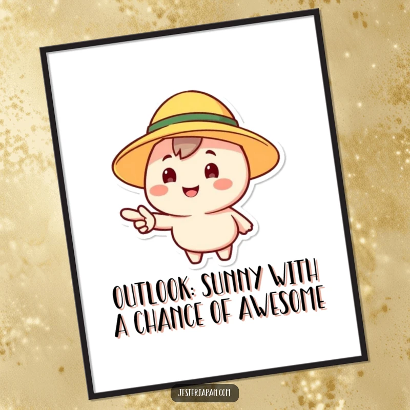 Funny Free Printable Wall Art: Cheerful character in a sun hat points forward with a bright smile, radiating positivity.