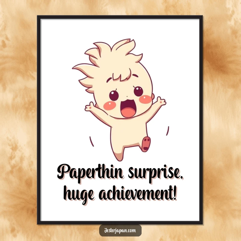 Funny Free Printable Wall Art: A character comically leaping back, startled by a beautifully appearing origami crane.