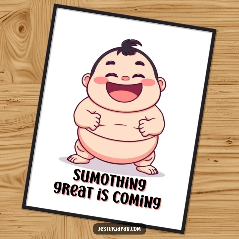 Funny Free Printable Wall Art: A grinning sumo character in a dynamic wrestling pose, bringing humor to your decor.
