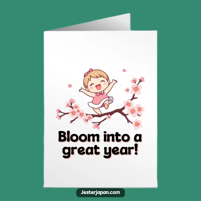 Free Printable Birthday Card: Cherry Blossom Leaper, Joyful Downloadable Gift