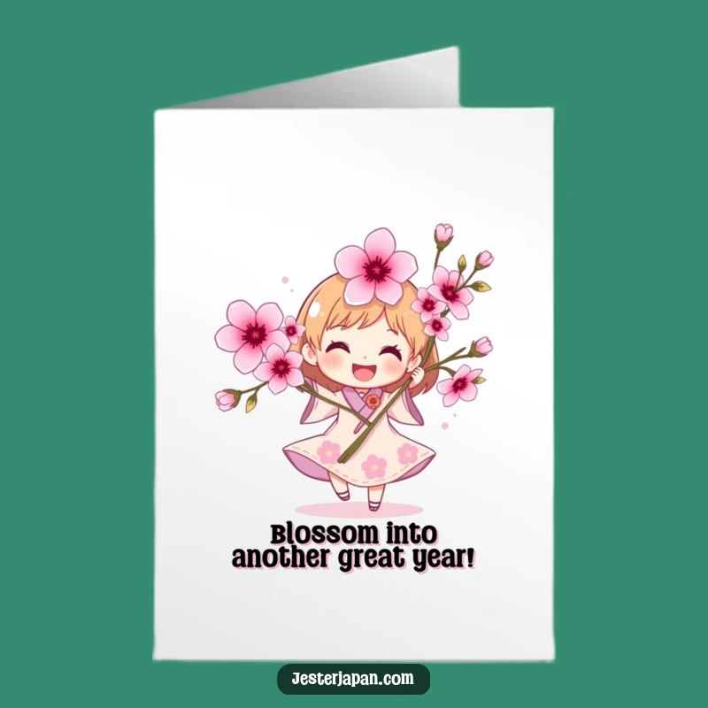 Free Printable Birthday Card Spring Joy - Cherry Blossom Character Gift