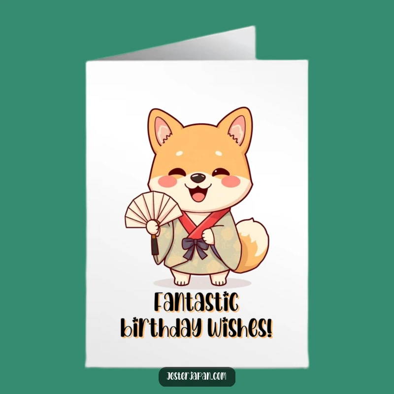 Free Printable Shiba Birthday Card - Happy Fan Wave Downloadable Gift