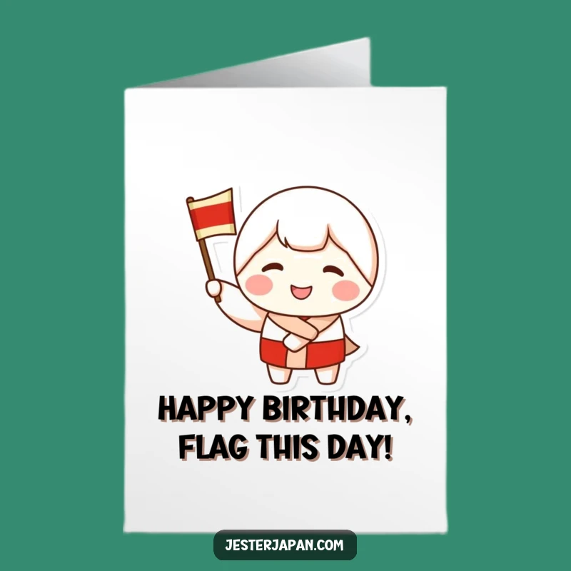 Free Printable Birthday Card: Funny Kokeshi Doll, Waving DIY Downloadable Gift