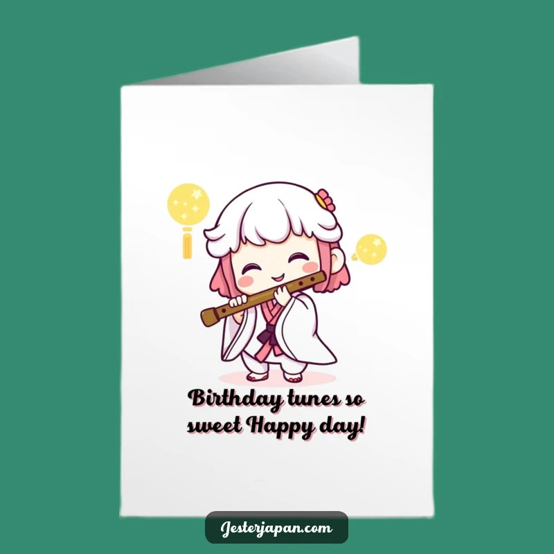 Free Printable Birthday Card: Kawaii Flute Serenade, Funny Downloadable Gift