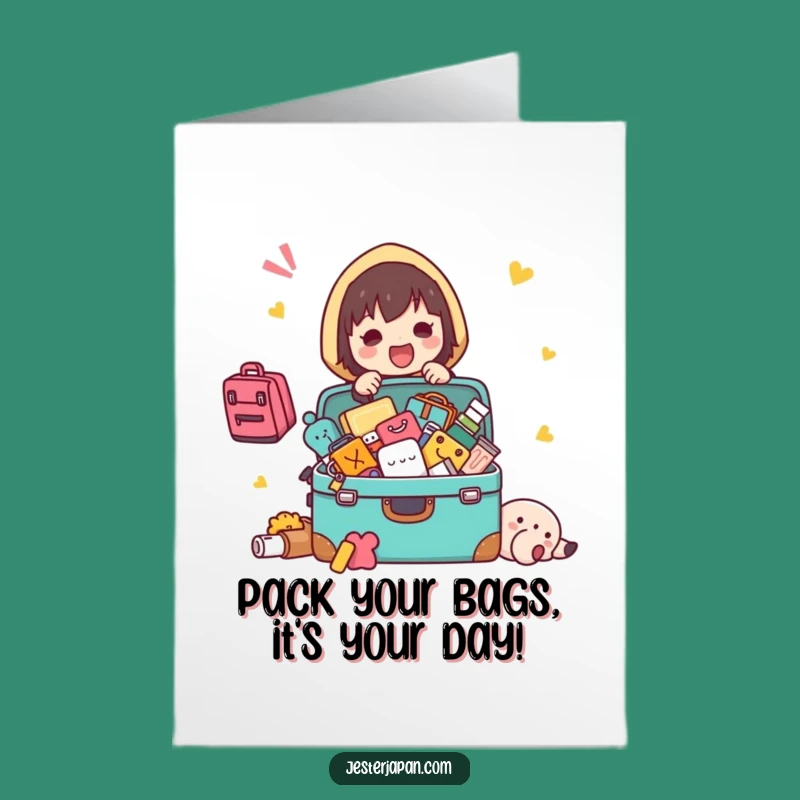 Free Printable Birthday Card: Packing Kawaii - Funny Travel Gift for Birthdays