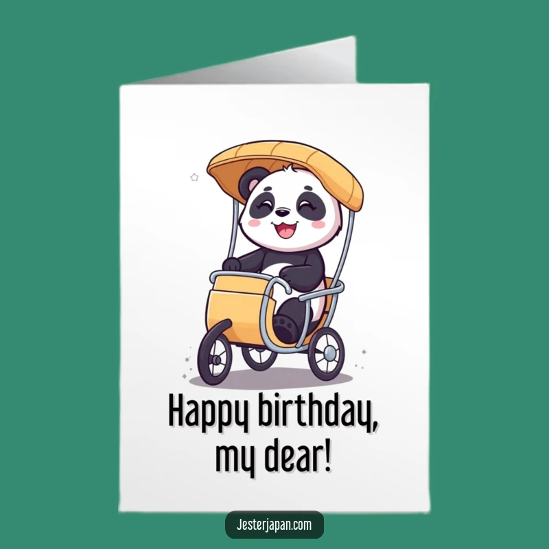 Free Printable Birthday Card: Panda Rickshaw Funny Downloadable Gift