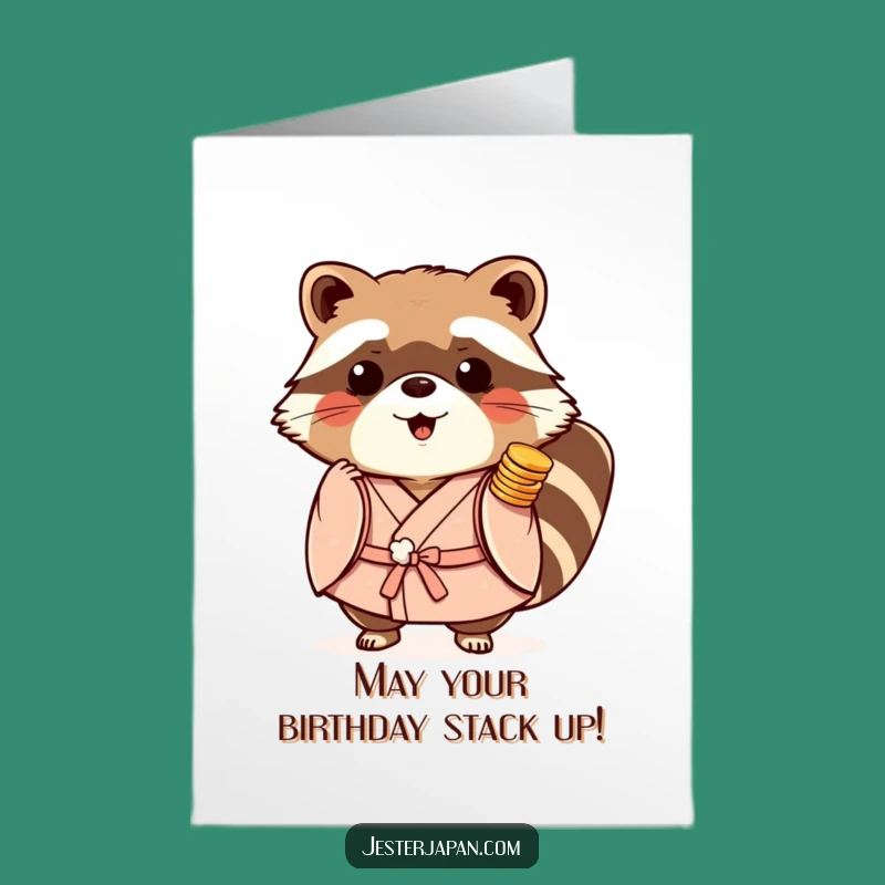 Free Printable Birthday Card: Playful Tanuki Coins, Wealthy Downloadable Gift