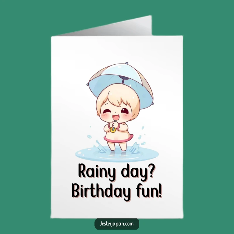 Free Printable Birthday Card: Puddle Splasher - Funny Umbrella Downloadable Gift