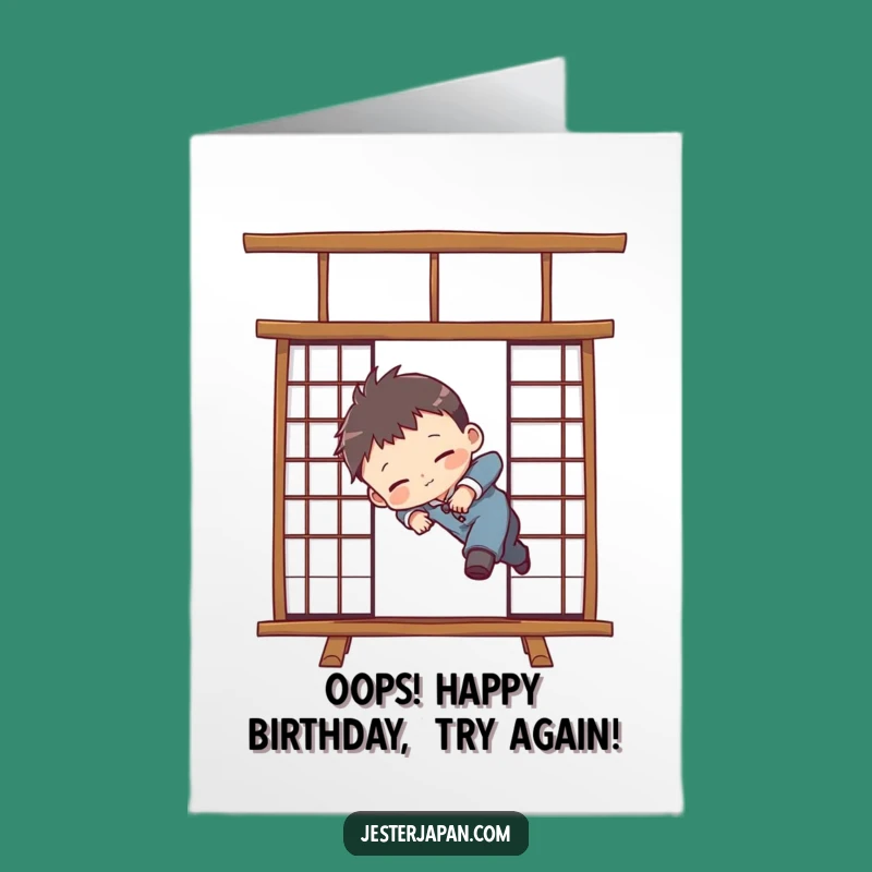 Funny Free Printable Tripping Birthday Card - Chibi Shoji Screen Humor Gift