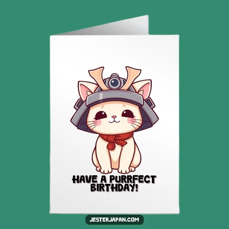Free Printable Birthday Card: Samurai Cat Funny Downloadable Gift