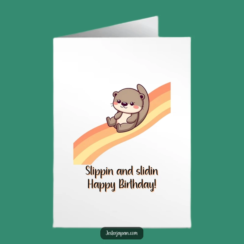 Free Printable Birthday Card: Funny Otter Rainbow Slide - Hilarious Downloadable Gift!