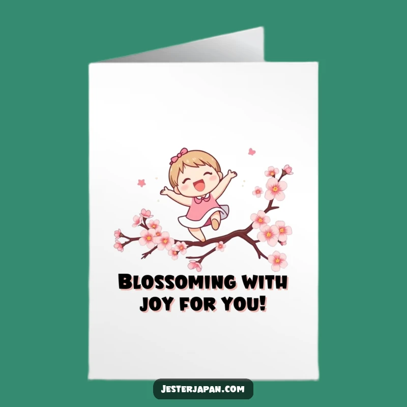 Free Printable Congrats Card: Cherry Blossom Leaper, Uplifting Downloadable