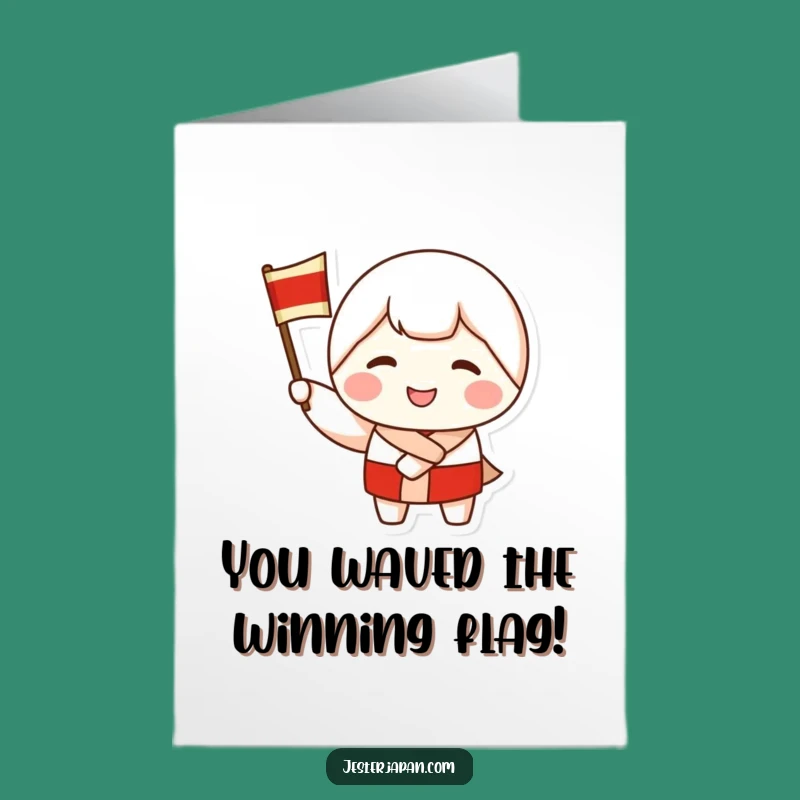 Free Printable Congrats Card: Funny Kokeshi Doll, Waving DIY Downloadable Gift