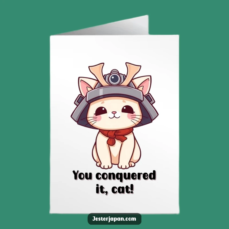 Free Printable Congrats Card: Samurai Cat Funny Downloadable Gift
