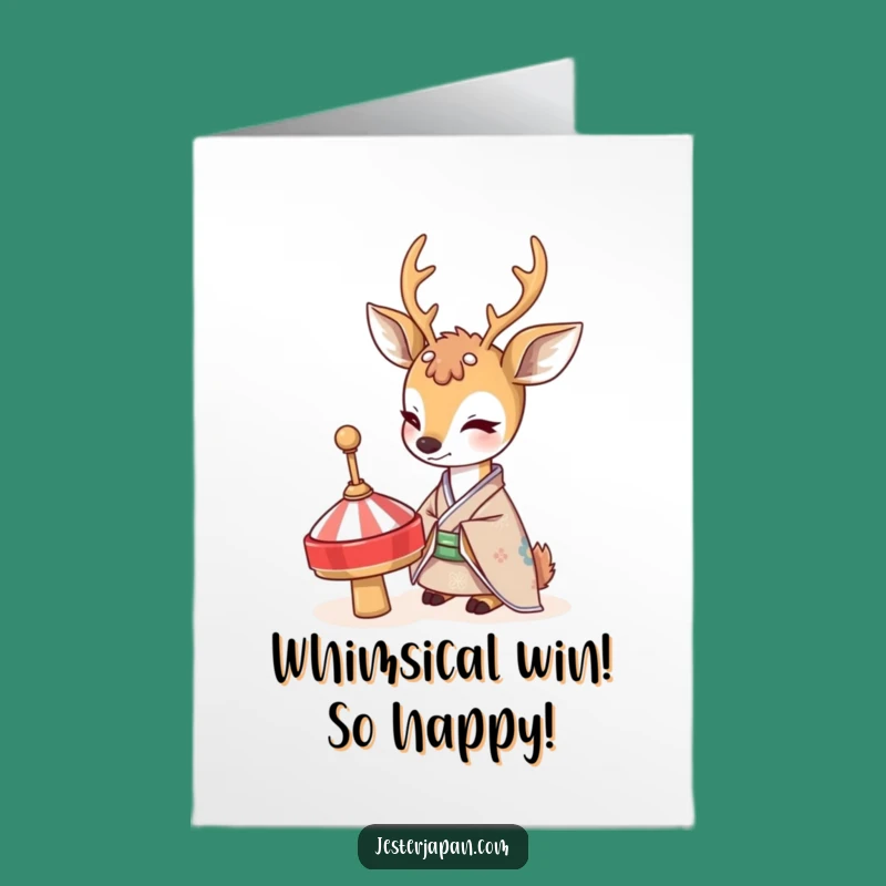 Free Printable Congrats Card: Shy Deer & Spinning Top Wonder - Funny DIY Celebration!