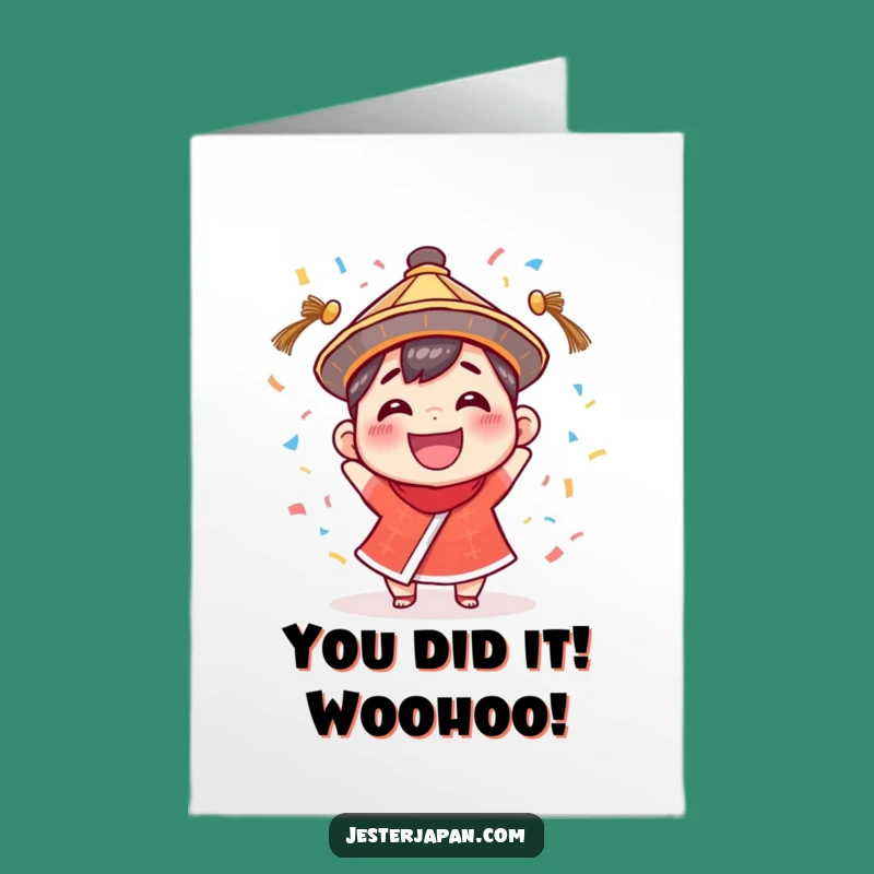 Free Printable Congrats Card: Tiny Hat Character Confetti Joy - Downloadable Celebration