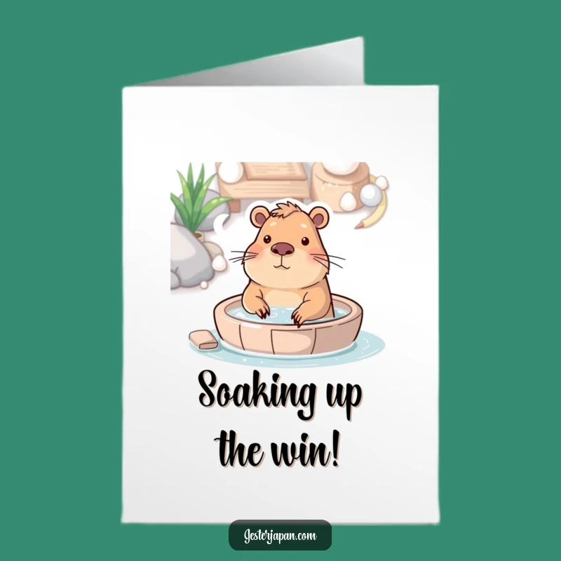 Free Printable Congrats Card: Capybara Hot Spring, Zen Downloadable Celebration