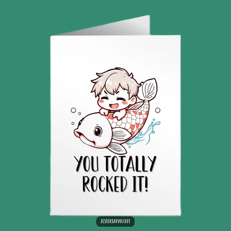 Free Printable Congratulations Card: Koi Rider Character, Adventurous Downloadable Greeting!