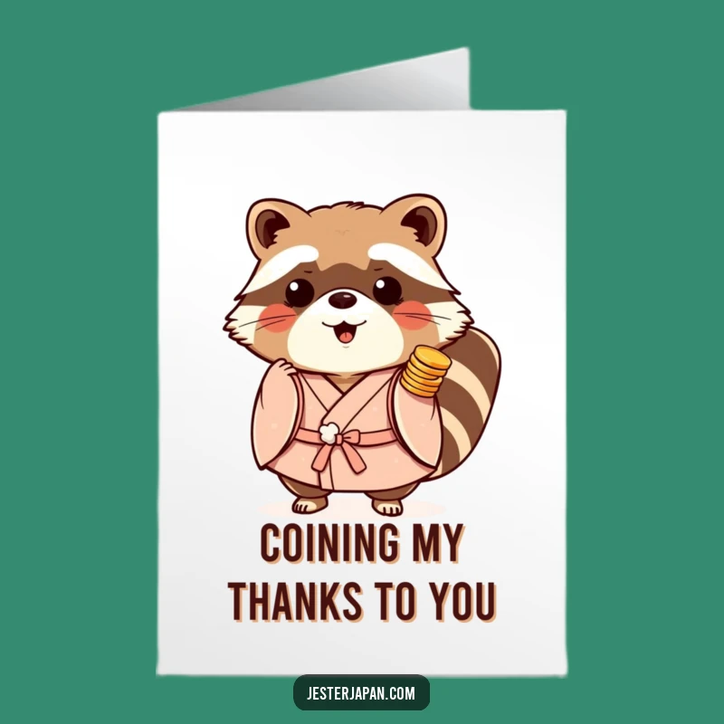 Free Printable Thank You Card: Generous Tanuki Coins, Grateful Downloadable Gift
