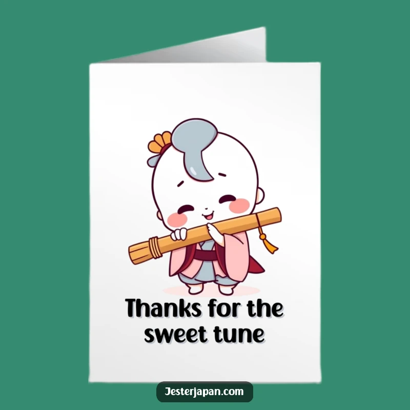 Free Printable Kawaii Flute Player Thank You Card - Funny Downloadable Gift