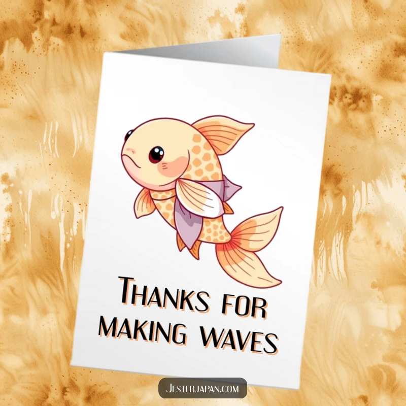 Funny Free Printable Thank You Card: A serene Koi fish in a flowing kimono, swimming gracefully, showing thanks.