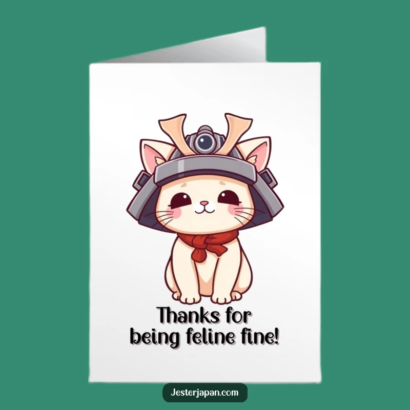 Free Printable Thank You Card: Samurai Cat Funny Downloadable Gift