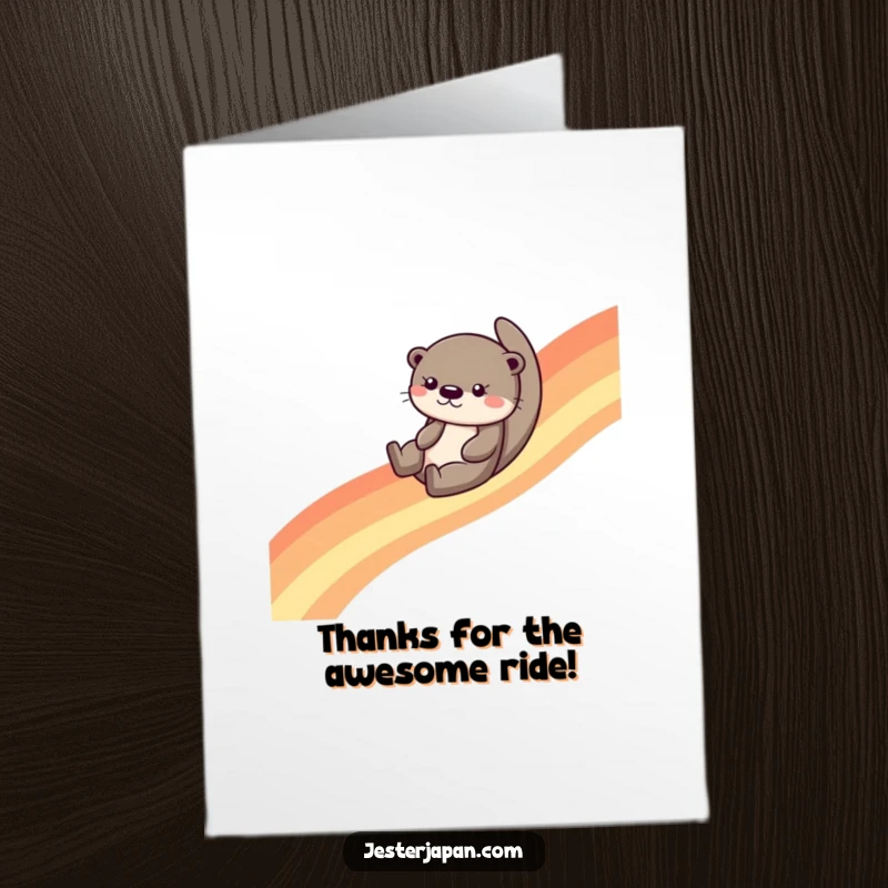 Funny Free Printable Thank You Card: Cute otter glides down a rainbow, a sweet downloadable way to say thanks.