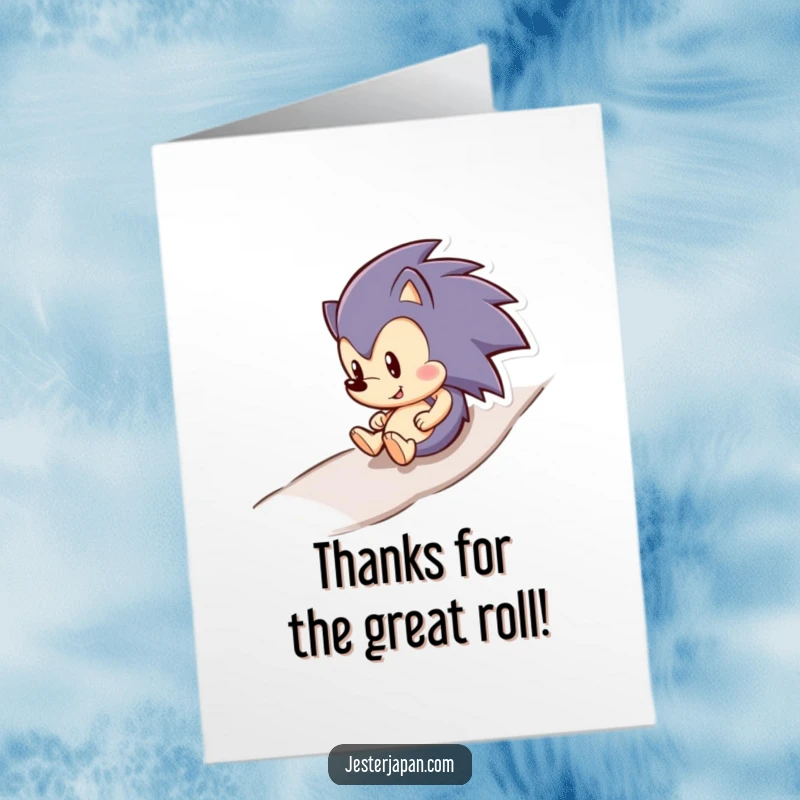 Funny Free Printable Thank You Card: A joyful hedgehog rolls down a hill, a sweet downloadable thank you.