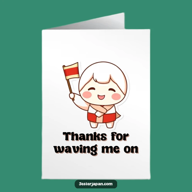 Free Printable Thank You Card: Funny Kokeshi Doll, Waving DIY Downloadable Gift