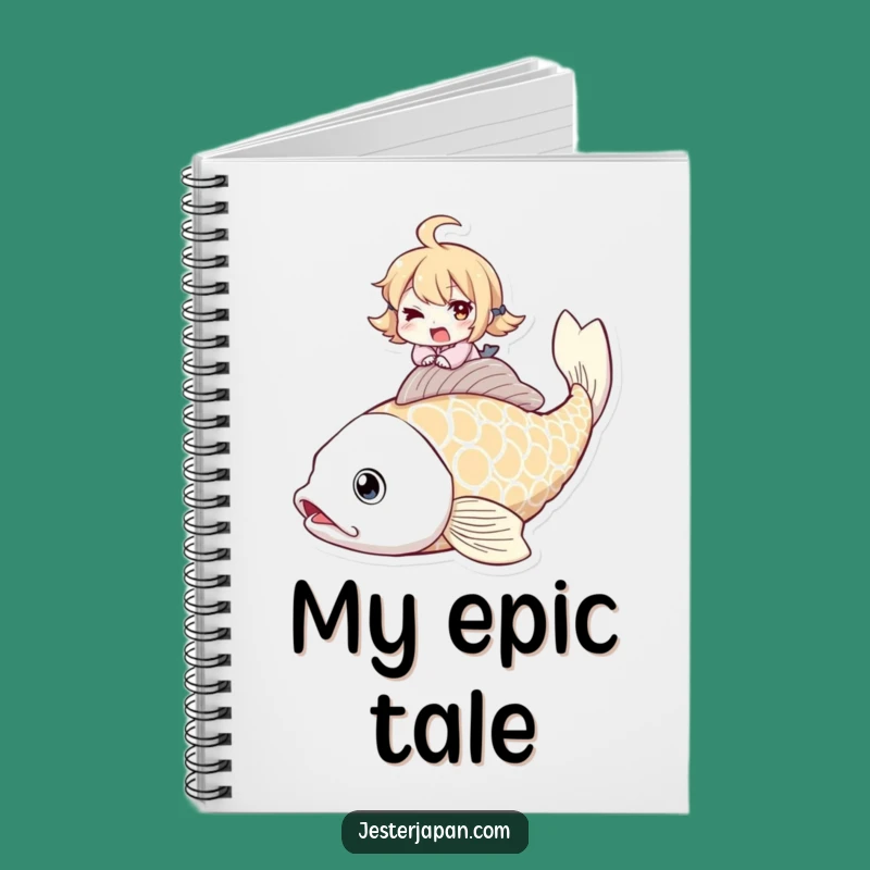 Funny Koi Fish Rider Notebook: Jot Down Adventures, Winking Character, Gift for Writers