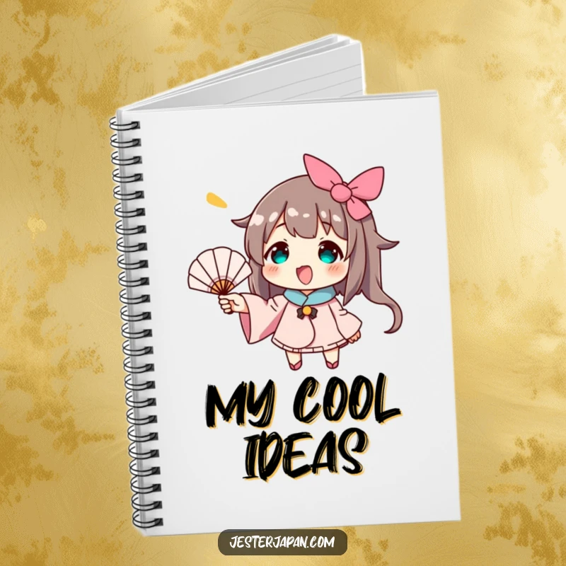 Funny notebook cover with a character enthusiastically fanning with a tiny hand fan, encouraging cool thinking and creative writing.