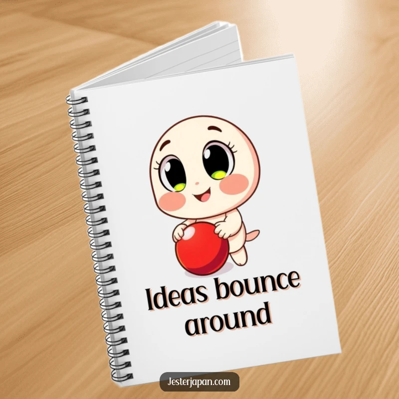 Funny Notebook: Character with big, happy eyes, smiling and bouncing a red ball.