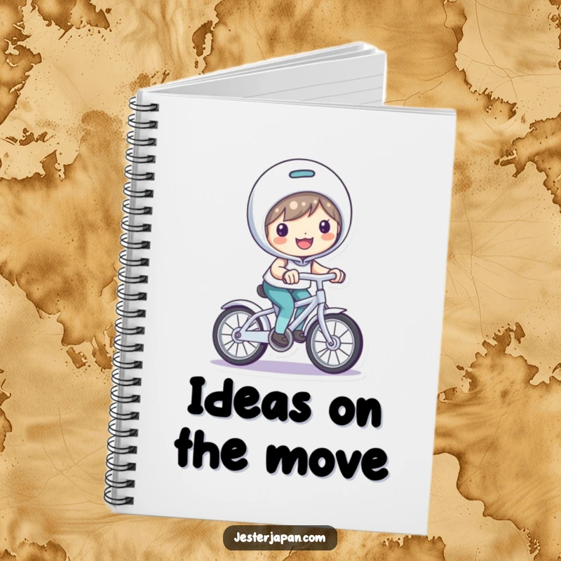 Funny Notebook: Character with a bright smile, riding a small, playful bicycle.