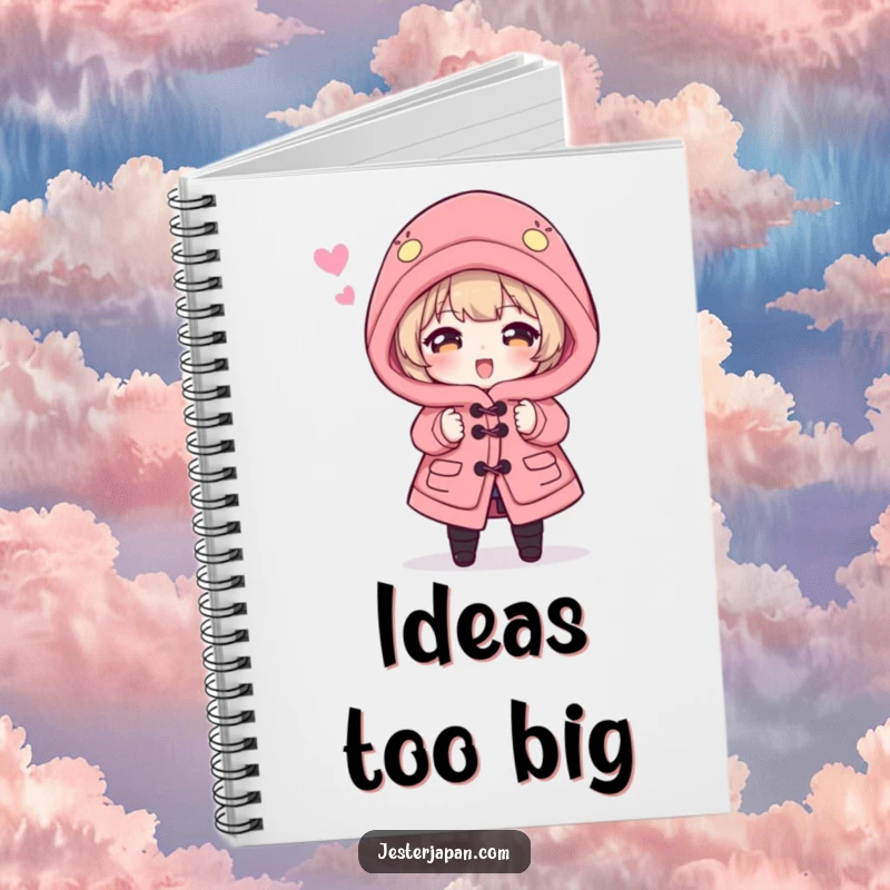 Funny Notebook: Character hilariously attempting to wear a dramatically oversized Happi coat, perfect for jotting down funny notes and ideas.