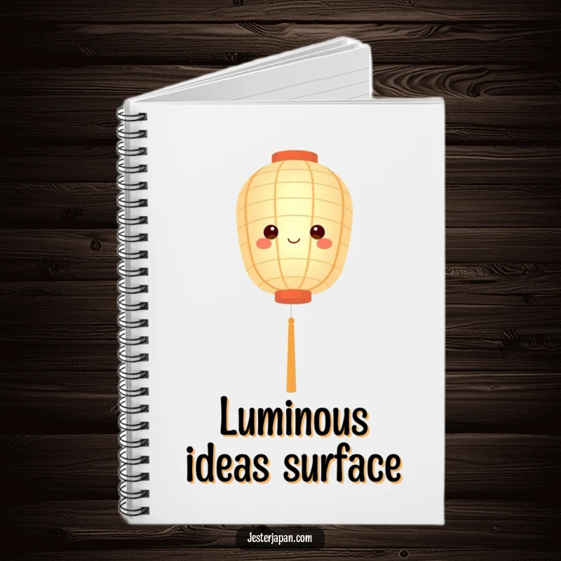Funny notebook featuring a cute paper lantern character floating serenely with a soft glow, inspiring calm creativity.