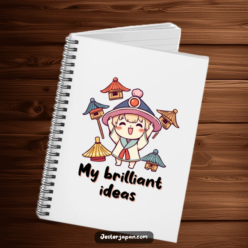 Funny Kawaii notebook with a character enthusiastically trying on various traditional hats, ready to capture your ideas.