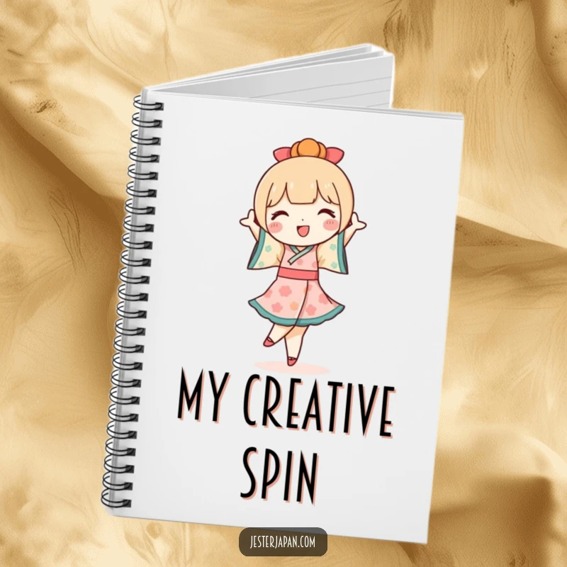 Funny Kokeshi Doll Notebook: Featuring a cute Kokeshi doll character performing a joyful pirouette, perfect for journaling and notes.