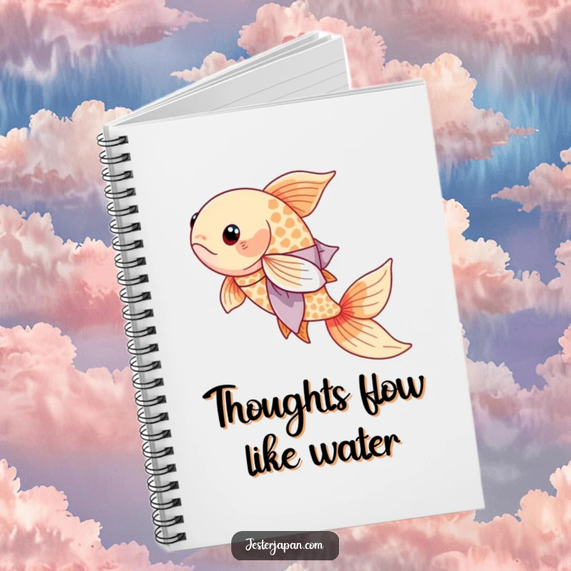 Funny Koi Kimono Notebook featuring a serene koi fish in a flowing kimono, inviting calm thoughts.