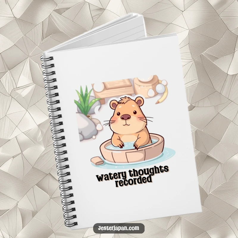 Funny notebook featuring a capybara enjoying a hot spring bath, perfect for jotting down notes with a peaceful attitude.
